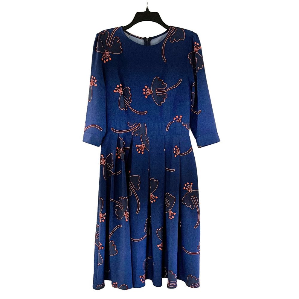 Simple Flavor Women's Floral Evening Flare Vintage Midi Dress 3/4 Sleeve